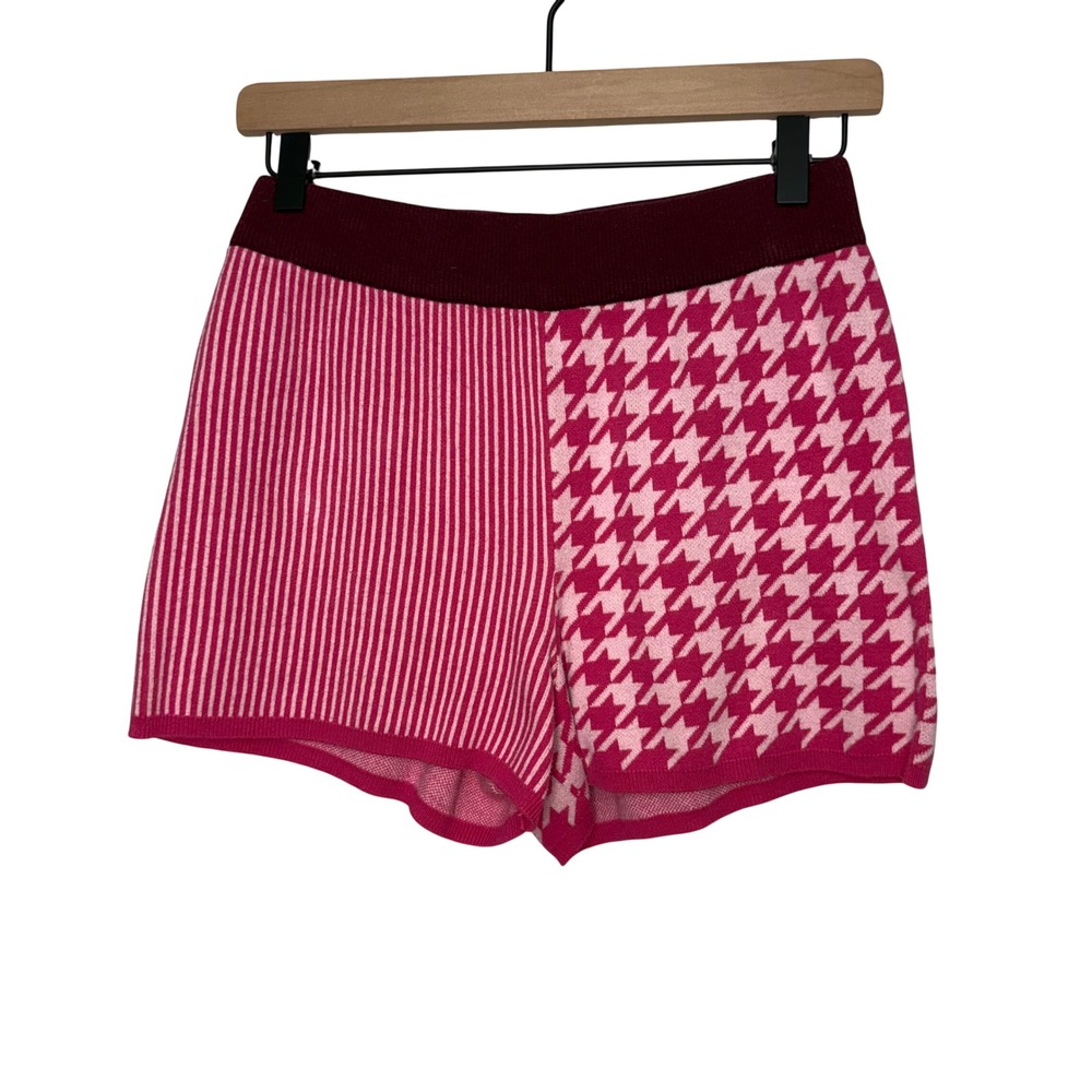 Dolan Left Coast Collection Pink Mixed Houndstooth Stripe Knit Shorts XS